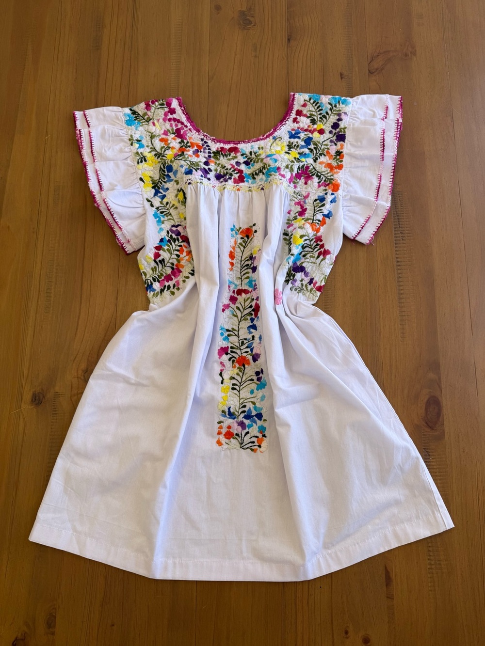 Margarita Mercantile Hand Embroidered Mexican Mini Dress with Colorful Floral